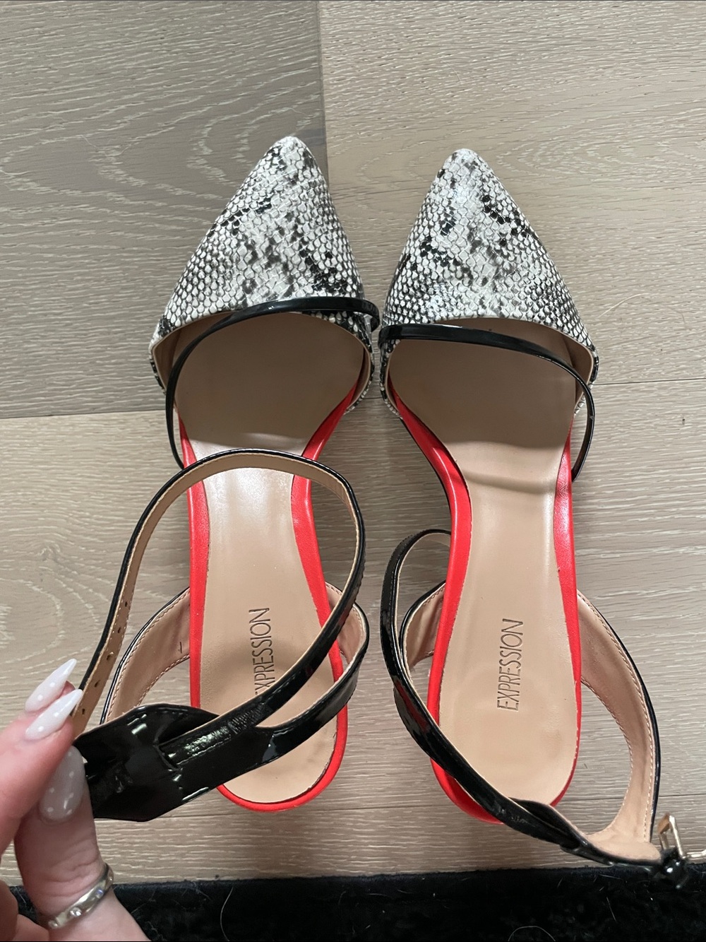 Expressions Pointed D'Orsay Heels in Black, White & Red